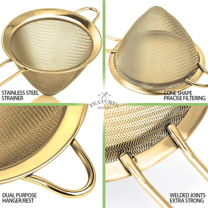 2 Pack Stainless Steel 18/8 Small Food Strainer, Fine Mesh Sieve with Long Handle, Cocktail Strainer For Cocktails, Tea Herbs, Coffee & Drinks, Rust Proof & Great as Tea Strainer, 3.5inch