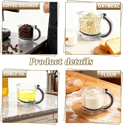 4-in-1 Adjustable Measuring Cup - Multi-Functional Measuring Cup, with Adjustable Base & Scraper-Style Seal Base, Space-Saving Easy to Clean for Cooking and Baking & Ingredients