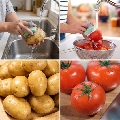 Aodaer 4 Pieces Vegetable Brush Potato Scrubber Brush Silicone Hard and Soft Side Fruit Cleaning Tools for Delicate or Tough-Skinned Vegetables