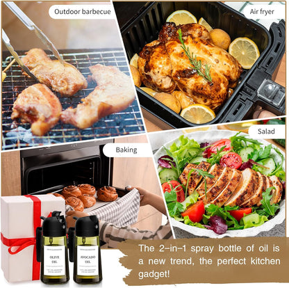 Oil Sprayer for Cooking 2pcs,2 in 1 Oil Dispenser and Oils Sprayer Kitchen Gadgets-16oz Glass Oils Spray Bottle,Mist Olive OilDispenser,Air Fryer,Salad,Grill (White Kitchen Accessories)