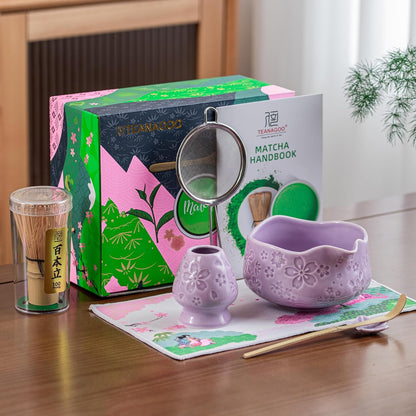 TEANAGOO Matcha Whisk Set,7 Pcs Matcha Start Set Lt.Grey,Matcha Kit for Ceremony,Matcha Tea Set with Whisk and Bowl with All Accessories,Gift for Friend/Family