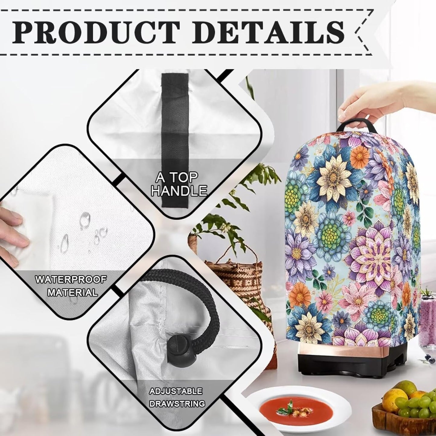 Coffee Pastry Blender Dust Cover with Drawstring Field Stand Mixer or Coffee Maker Cover Anti Fingerprint Polyester Appliance for Home Kitchen Decor