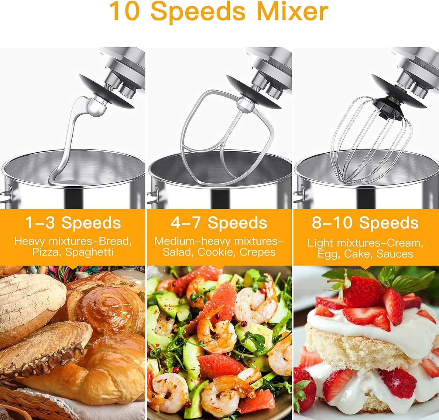 Stand Mixer, 7.5QT 660W Electric Dough Mixer, Kitchen 10-Speed Tilt-Head Food Mixer for Baking&Cake, with Stainless Steel Bowl, Whisk, Dough Hook, Beater, Splash Guard(RED) MC1