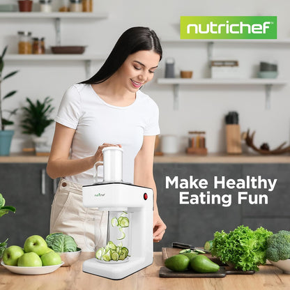 NutriChef Electric Vegetable Spiralizer – 3-Blade Zucchini Spiralizer Noodle Maker, Veggie Spiral Slicer for Healthy Zoodles, Salad, Pasta, & Garnishes – Dishwasher-Safe, Food-Grade Design