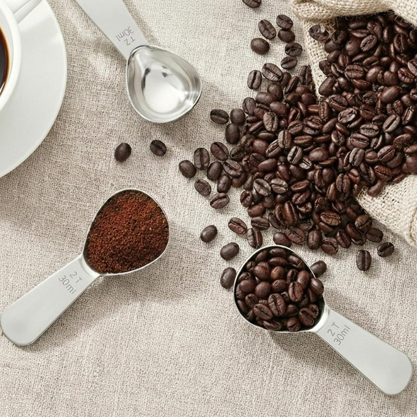 2PCS Coffee Scoop: 1 Tbsp (1/16 Cup / 0.5 Oz / 15Ml) Measuring Spoons Stainless Steel Rose Gold Set for Ground Coffee Protein Powder & Spices Short Handle Fits into Canisters