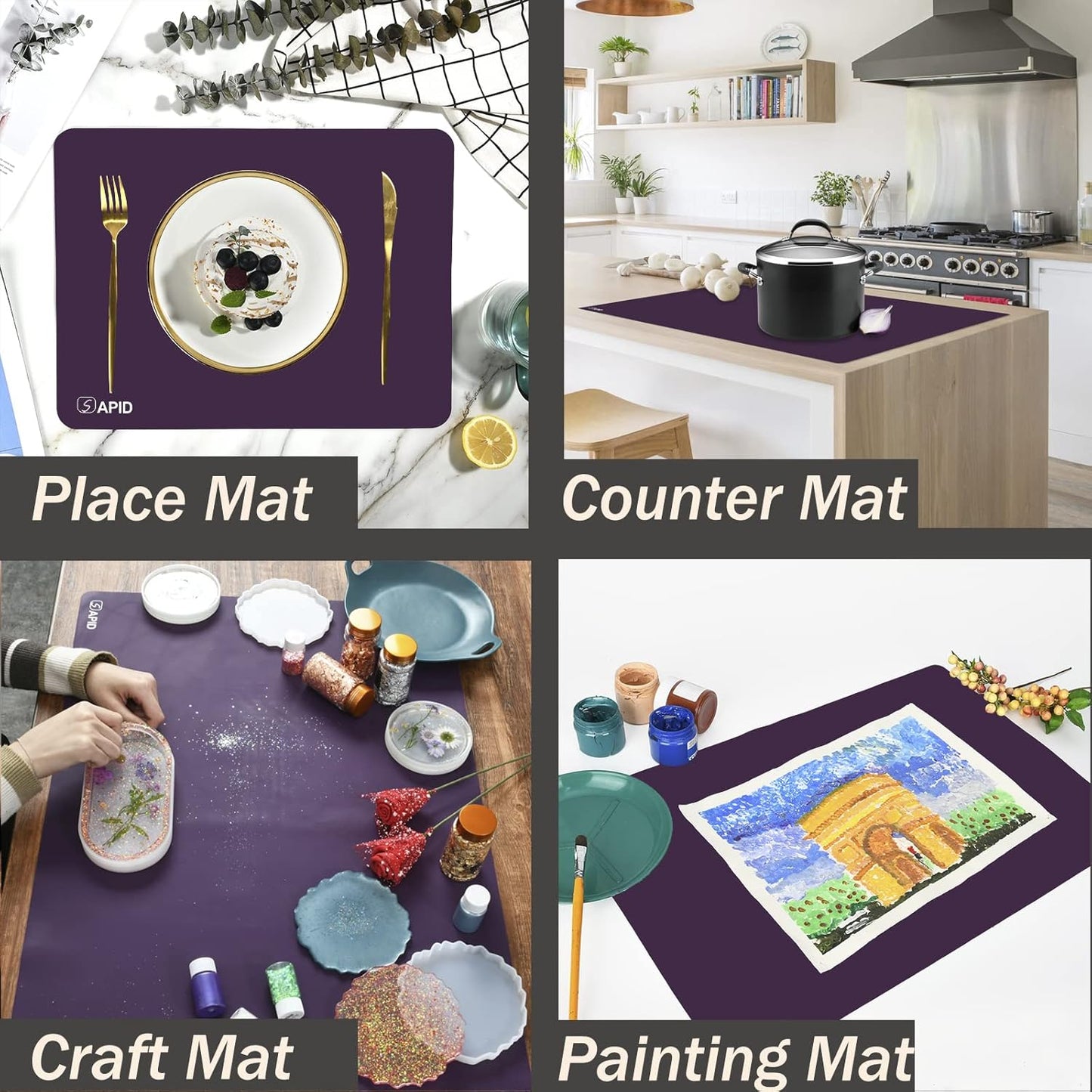 Extra Large Silicone Mat 36" x 24" Place Mats, Heat Resistant Mat for Kitchen Countertop Protector, Thick Placemats Washable Silicone Mats for Kitchen Counter Mat Dining Table Mat, Grey, Sapid