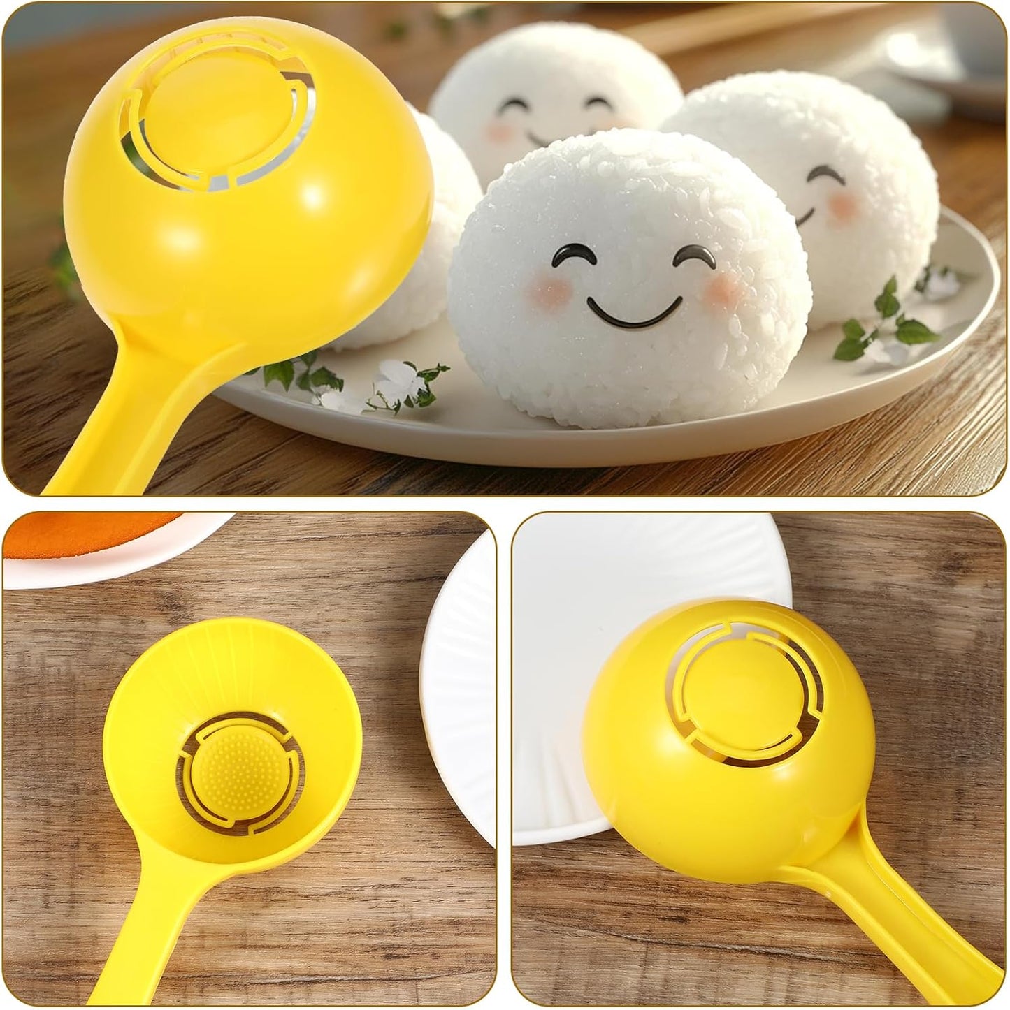 Gjinxi 2Pcs Rice Paddle Scoop Mold For Rice Ball Making, Non-stick Sushi Mold Rice Ball Scooper for Rice Sushi Making, Rice Ball Spoon Sushi Making Tools Yellow for Home Kitchen Restaurant
