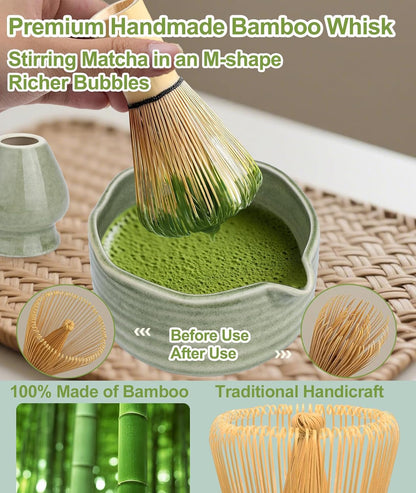 JBER Matcha Whisk Set, Ceramic Matcha Set Includes Bowl & Holder, Bamboo Whisk (Chasen), Sifter, Scoop, Spoon & Rest - 7PCS Matcha Kit Gift for Matcha Lovers & Beginners, Gradient Pink