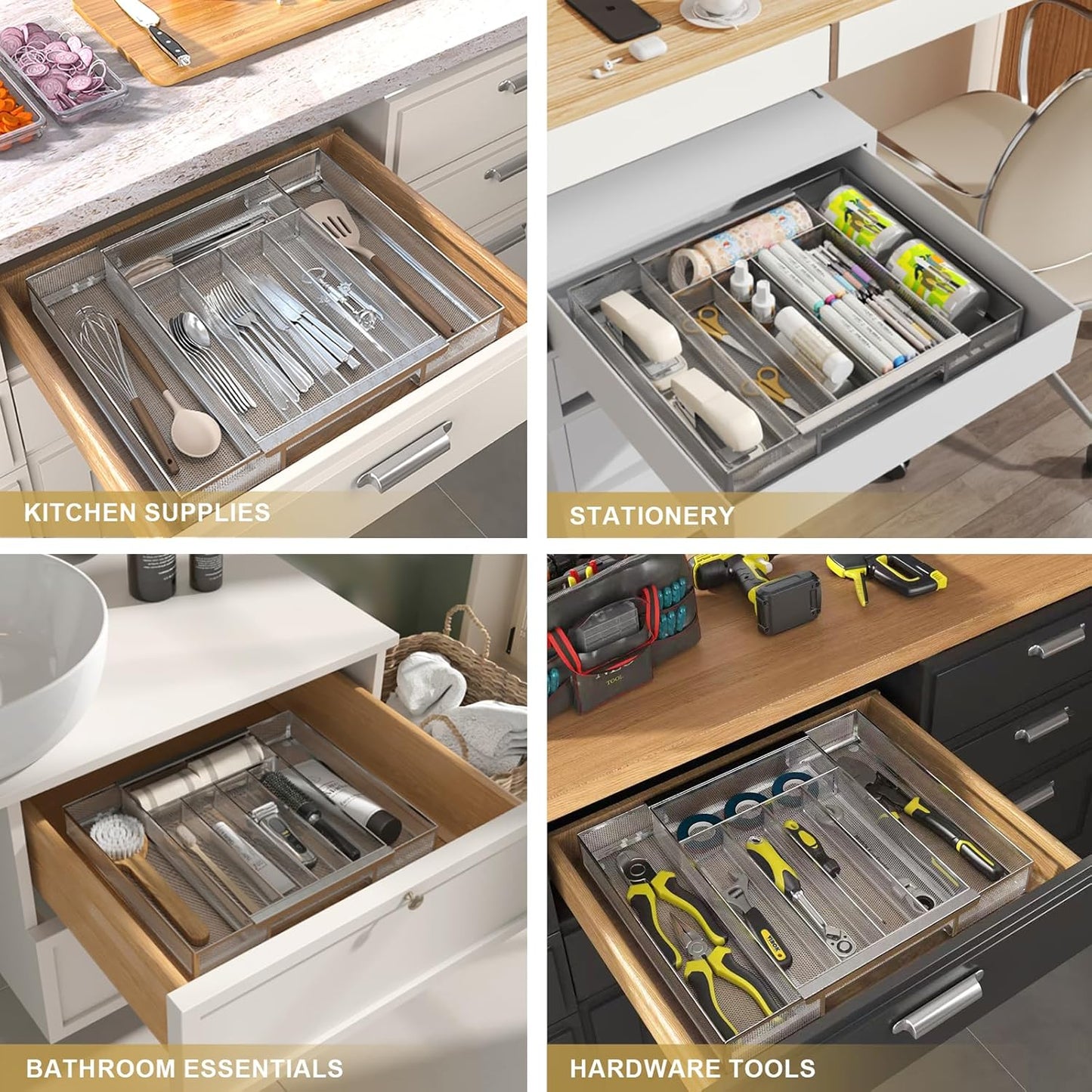 Sedegn Silverware Organizer Metal Mesh, Large Drawer Organizer, Utensil Cutlery Tray for kitchen drawers, Flatware Organizer with 6 Compartment, Black (11.3”*16“)
