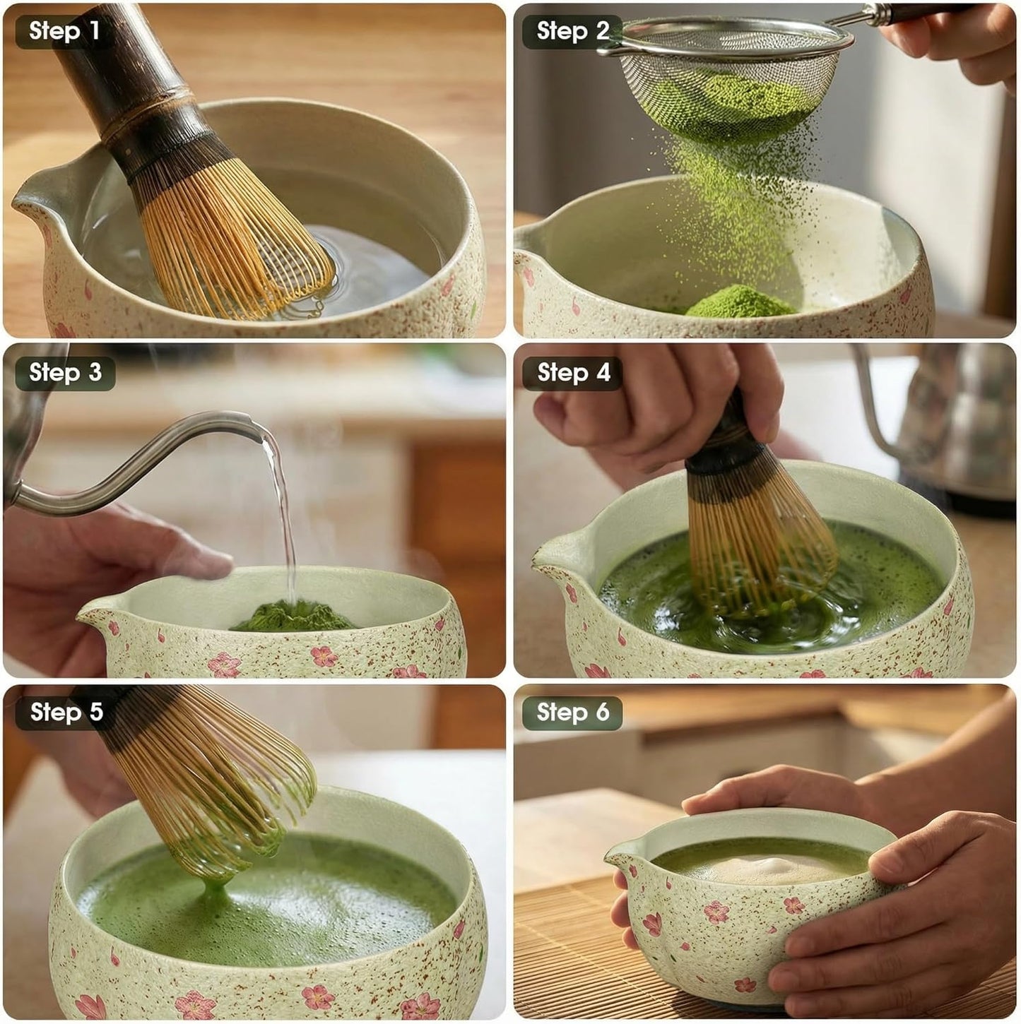 Matcha Whisk Set, 7-Piece Matcha Kit with Ceramic Bowl, Bamboo Whisk, Scoop, Sifter, Holder & Bamboo Mat – Premium Matcha Tea Set for Beginners & Matcha Lovers, Gift Ready