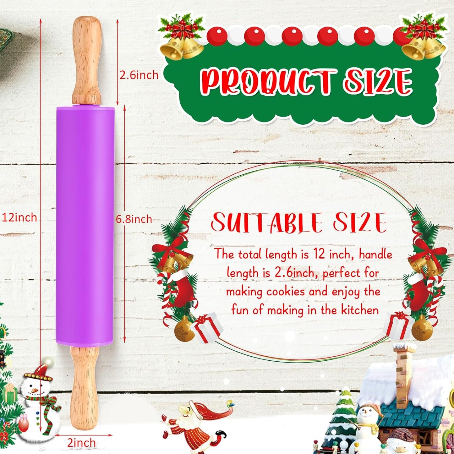 Dandat 6 Pcs Small Rolling Pin Kids 12 Inch Mini Silicone Rolling Pin for Baking Non Stick Kids Dough Roller with Wooden Handle for Kitchen Cookie Pastry Fondant Cake 6 Colors