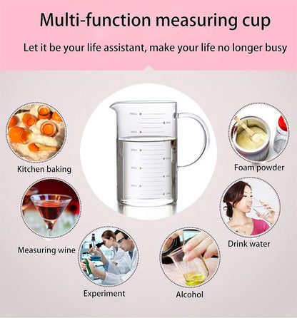 Graduated Beaker Mug with Handle and Durable Bamboo Lid Borosilicate Glass Multi-Function Food Grade Measuring Cup 1000ML