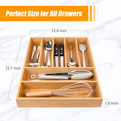 Bellsal Silverware Organizer Kitchen Drawer Organizer Expandable Bamboo Utensil Holder Cutlery Tray for Kitchen Utensil and Flatware Bedroom Office