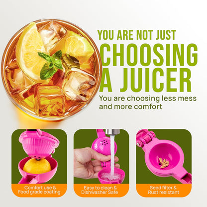Zulay Kitchen Metal 2-in-1 Lemon Squeezer - Sturdy Max Extraction Hand Juicer Lemon Squeezer Gets Every Last Drop - Easy to Clean Manual Citrus Juicer - Easy-Use Lemon Juicer Squeezer - Yellow/Green