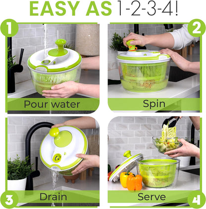 Salad Spinner, 5L Large Capacity Lettuce Washer with Easy Spin Mechanism, BPA-Free Vegetable Dryer for Kitchen.