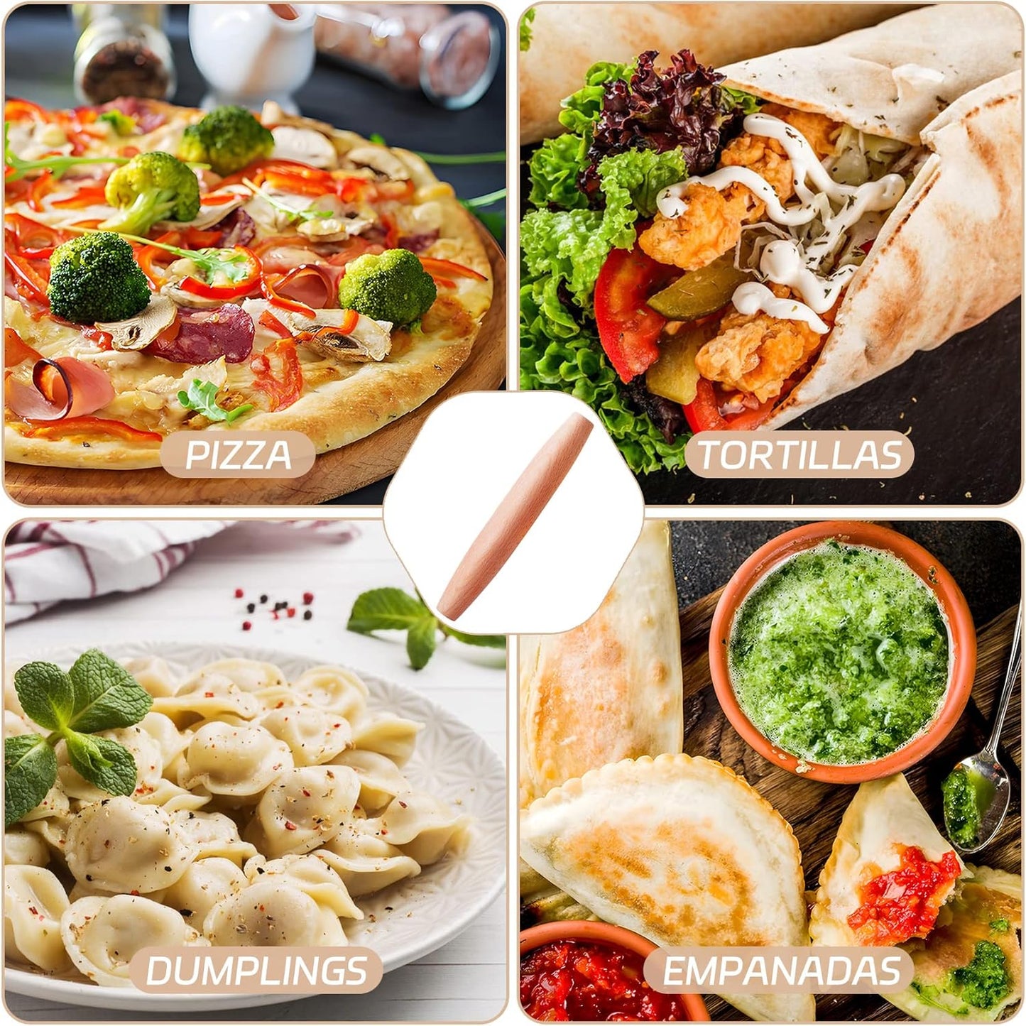French Rolling Pin for Baking - AMPSEVEN Wooden Rolling Pin Dough Roller for Pizza Fondant Pasta Dumpling tortillas (20cm(7.9inch))