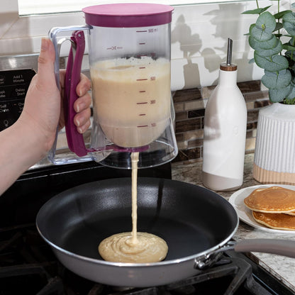 Pancake Batter Dispenser - 4-Cup Batter Dispenser with Squeeze Handle for Pancakes, Waffles, Muffins, and Crepes - Baking Tools (Purple)