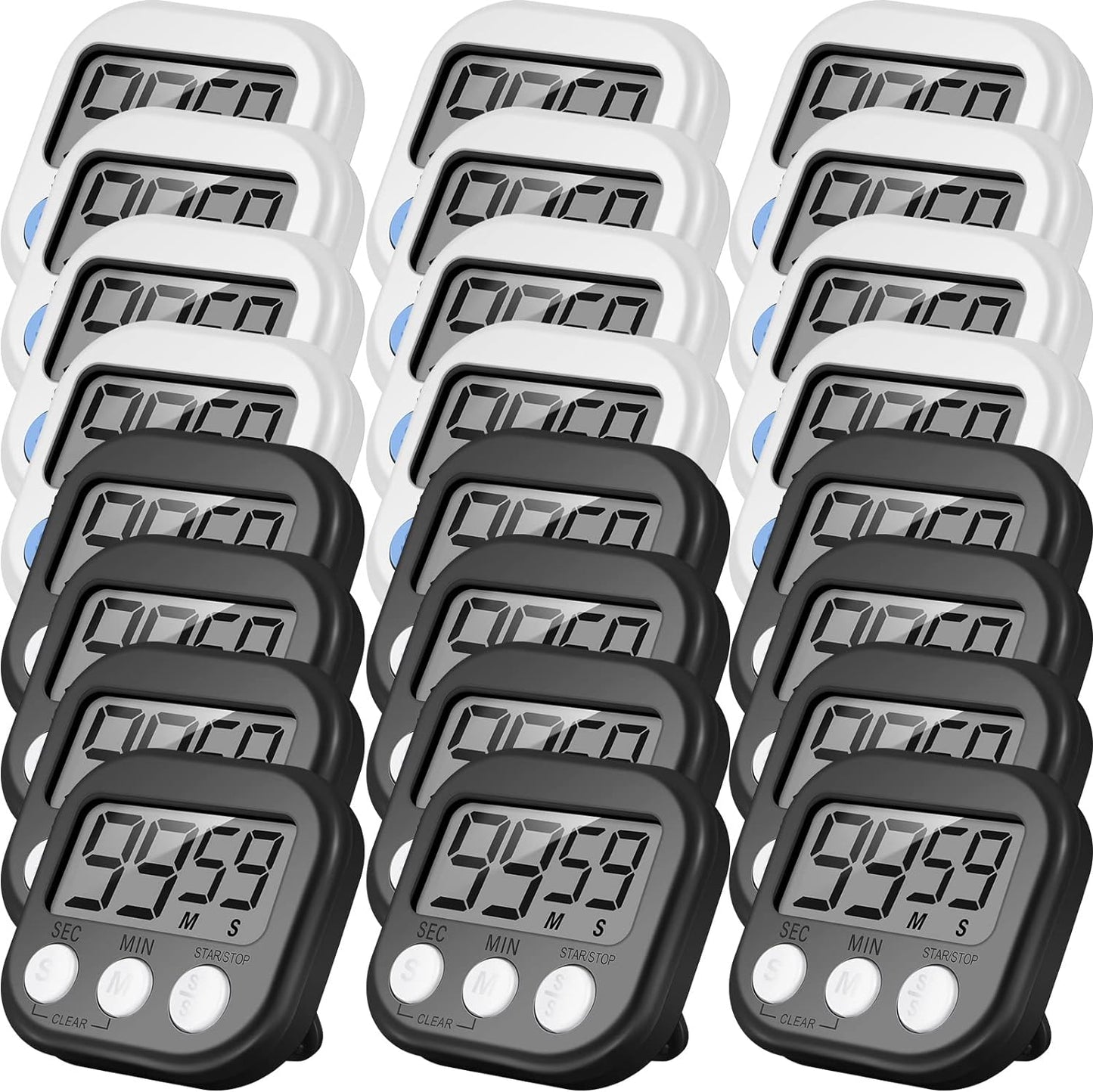Weewooday 24 Pcs Digital Kitchen Timer Magnetic Timer Bulk On/Off Switch Minute Second Count up Countdown Loud Alarm for Exercise Cook Baking (Black,White)