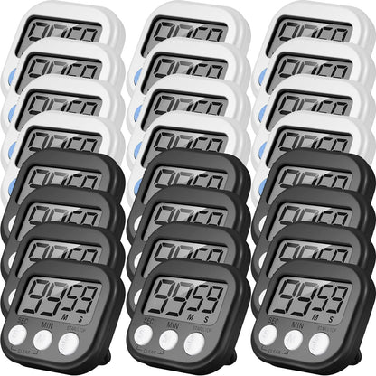 Weewooday 24 Pcs Digital Kitchen Timer Magnetic Timer Bulk On/Off Switch Minute Second Count up Countdown Loud Alarm for Exercise Cook Baking (Black,White)