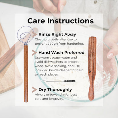 Dutch Dough Whisk & Teak Spurtle Set; Premium Stainless Steel Sourdough Whisk, Wooden Starter Jar Spatula; Sourdough Bread Baking Supplies for Home Bakers; BPA-Free, Bread Making Tools