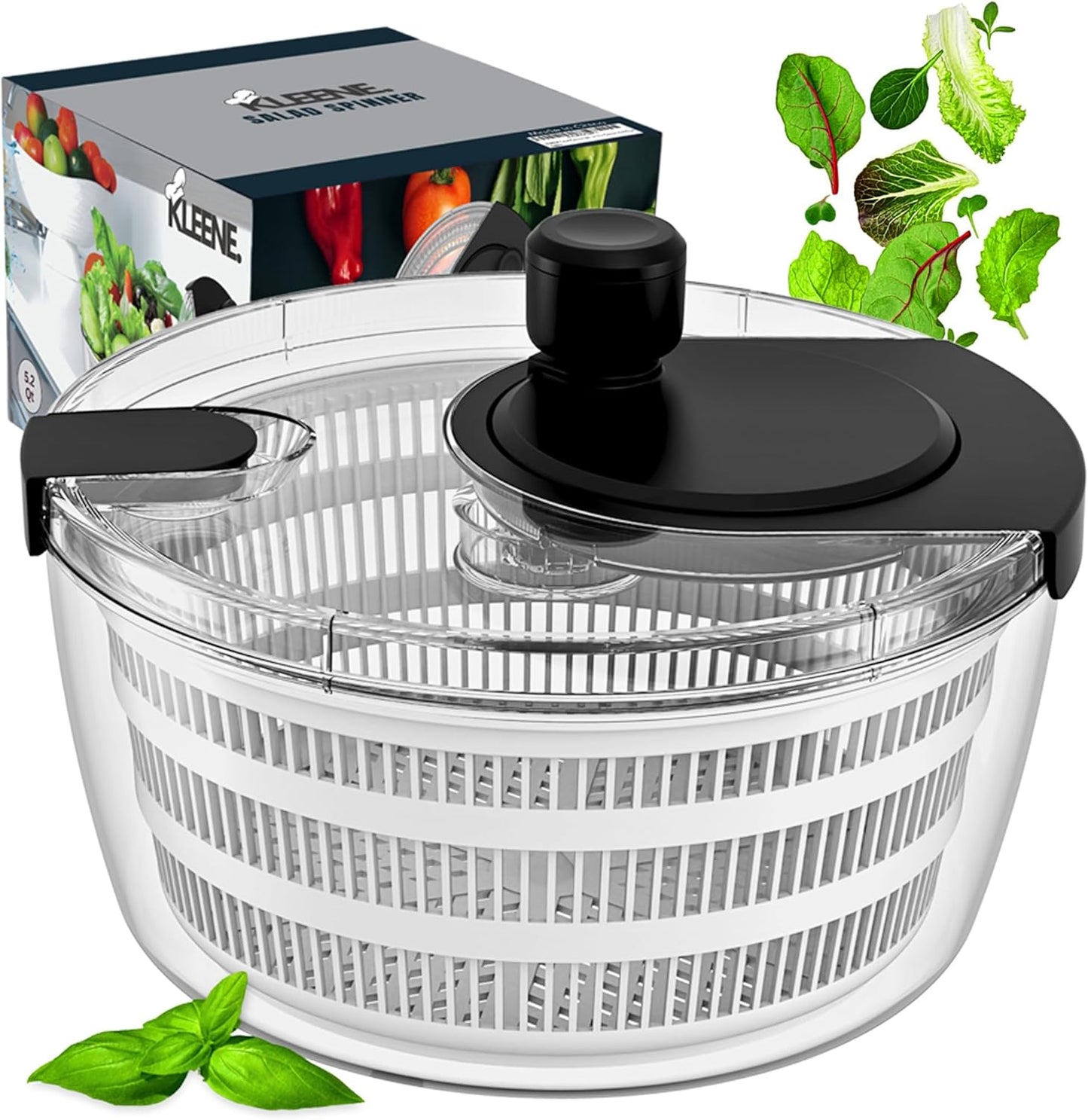 Salad Spinner – Large Clear Bowl with Drain and Colander – Multi-use Vegetable Dryer, Lettuce Spinner, Fruit Washer, Salad Mixer, Pasta & Fries Spinner - 4.2 Qt