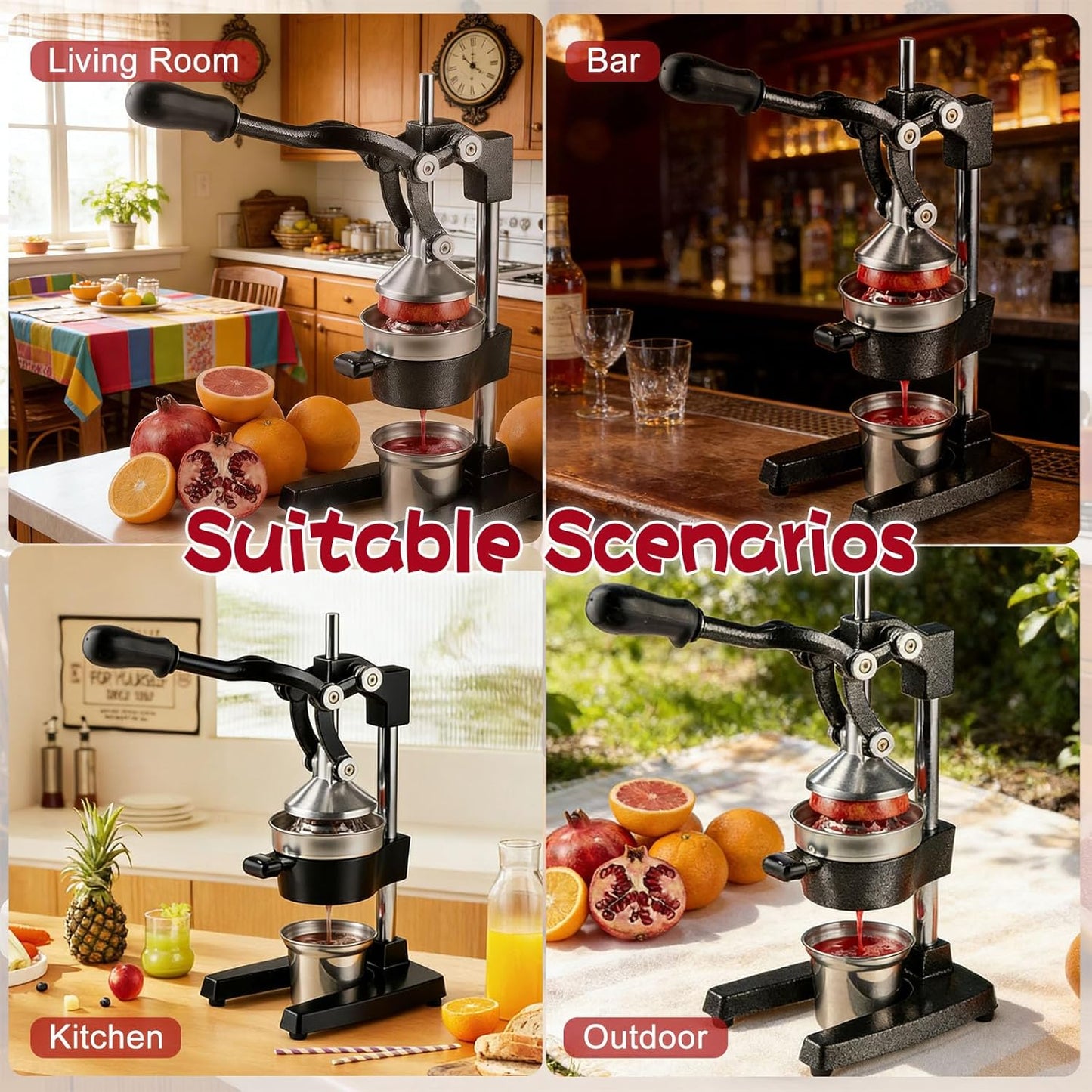 Cast Iron Citrus Juicer Hand Press, Heavy Duty Manual Orange Juicer Squeezer with 304 Stainless Steel Cup & Strainer, Lemon Grapefruit Pomegranate Press, Grey