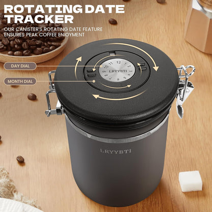 Coffee Canisters with Window,Scoop and Airtight Lid Stainless Steel Kitchen Bean Storage Grounds Container Date Tracker and Scoop for Grounds Coffee Bar Accessories (Cream+window, 22 oz)