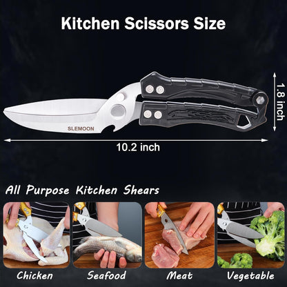 Heavy Duty Kitchen Poultry Shears - Professional Food Scissors for Spatchcocking Chicken, Cutting Raw Meat & Poultry Bones, Thick Steel Blades, Spring-Loaded, Dishwasher Safe Black