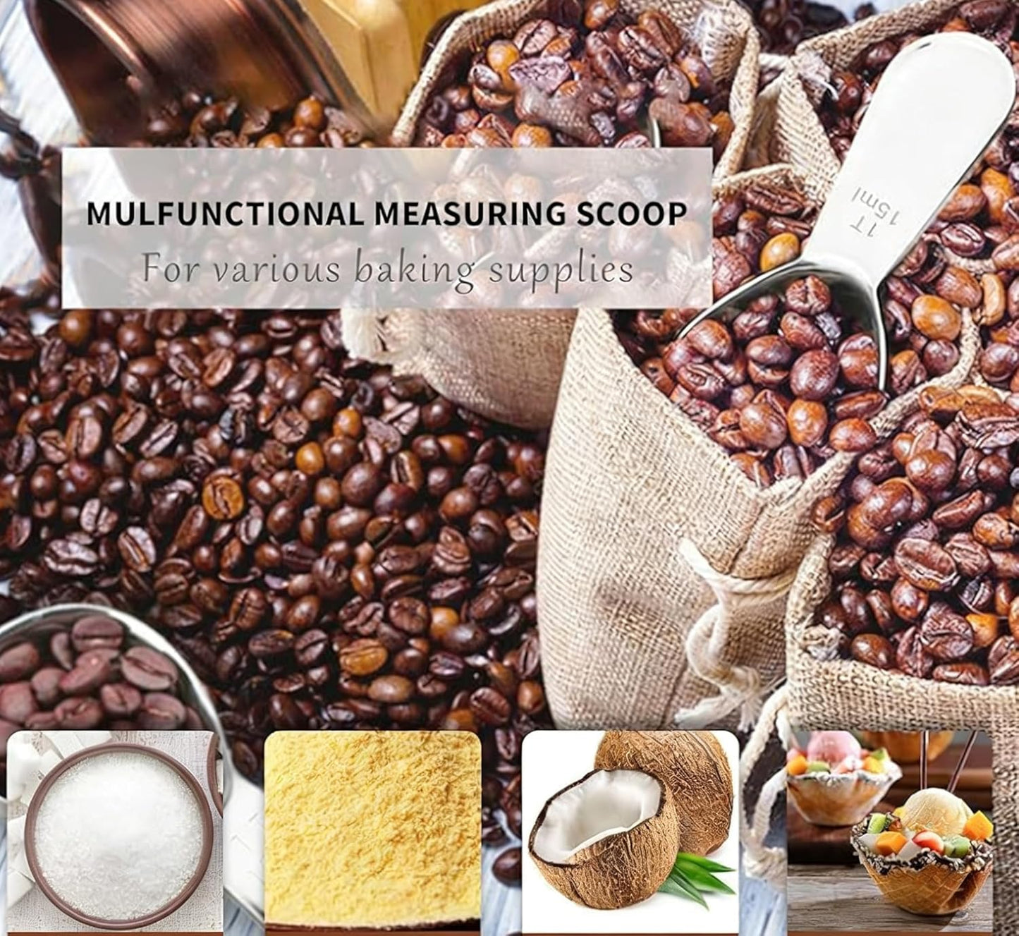 4-Pack Coffee Scoop – 1 Tablespoon (15ml) Stainless Steel Measuring Spoons, Compact Short Handle for Ground Coffee, Tea, and Powder