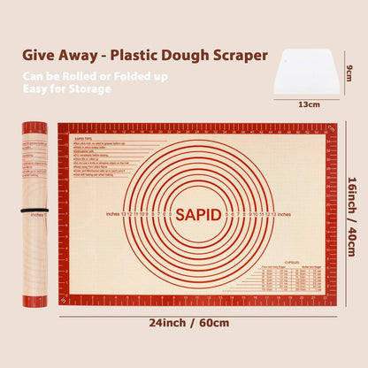 Sapid Extra Thick Silicone Pastry Mat Non-slip with Measurements for Non-stick Silicone Baking Mat Extra Large, Dough Rolling, Pie Crust, Kneading Mats, Countertop, Placement Mats (20" x 28",Gray)