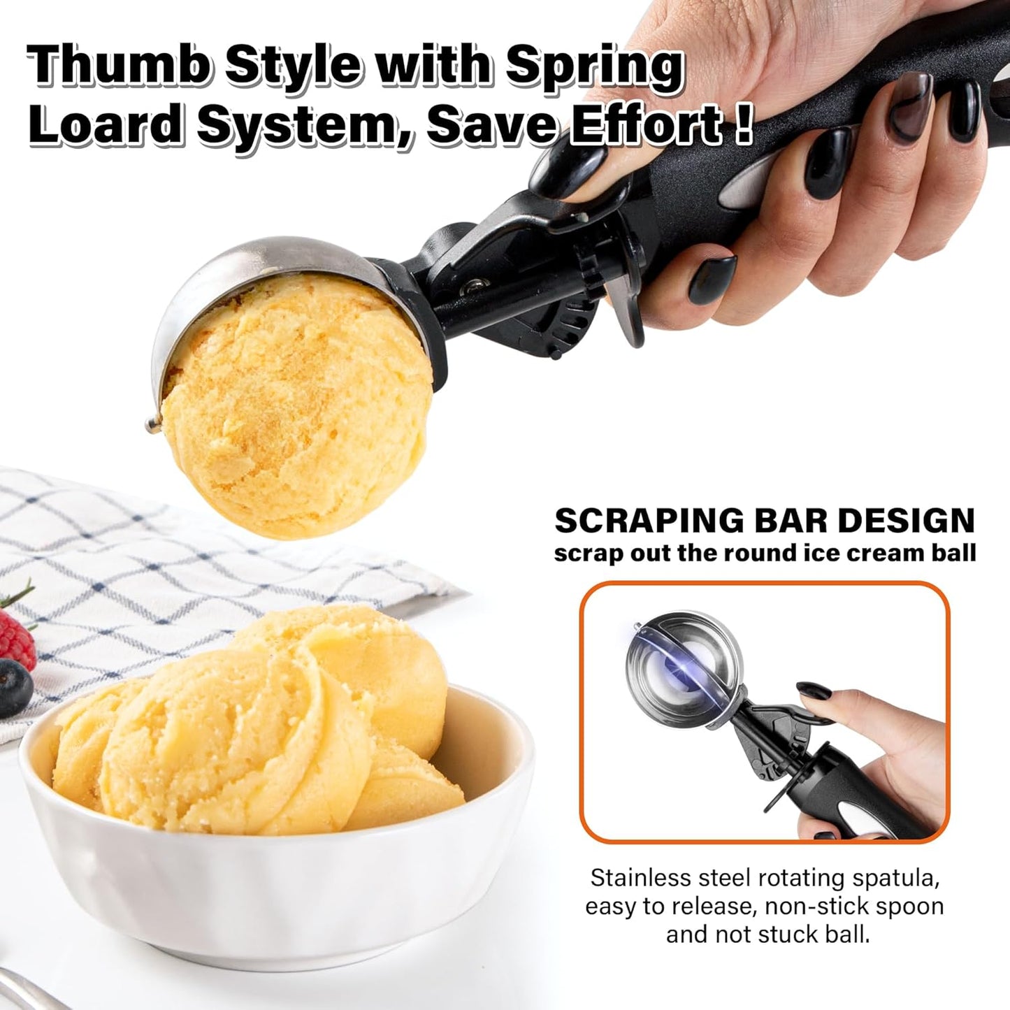 Cookie Scoop Set 1 Tablespoon, Size #60 Cookie Dough Scooper for Baking, 15 ml/0.5 oz Ice Cream Scoop, Acrylic Scoop, Comfortable Grip