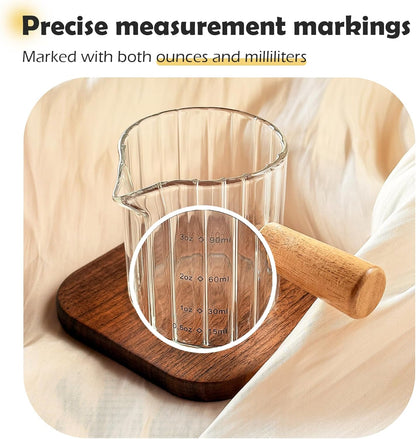 Espresso Measuring Cup with Handle, Espresso Pouring Cup, Espresso Shot Cup, 3oz Glass Measuring Cup For Coffee, Milk, Tea, Baking and Cooking (Clear 90ml)