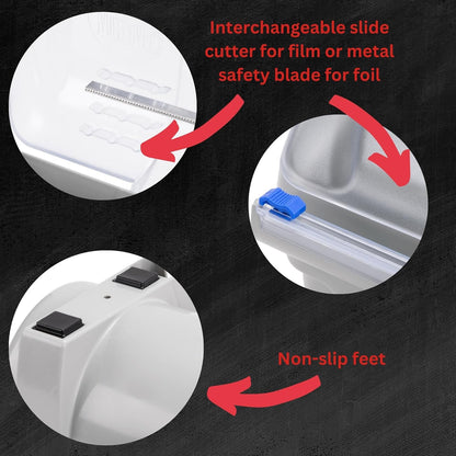 Tablecraft Film Wrapper Film Dispenser, Kenkut Single Roll of Plastic Food Cling Wrap and Aluminum Foil Holder, Slide Cutter, Heavy Duty Foodservice Restaurant Kitchen,White