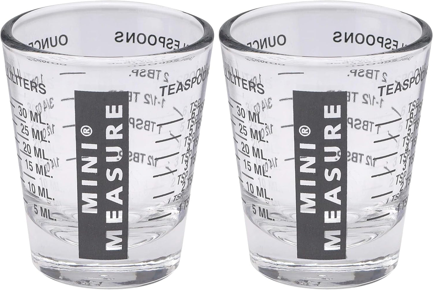 Kolder Mini Measure Heavy Glass, 20-Incremental Measurements Multi-Purpose Liquid and Dry Measuring Shot Glass, White