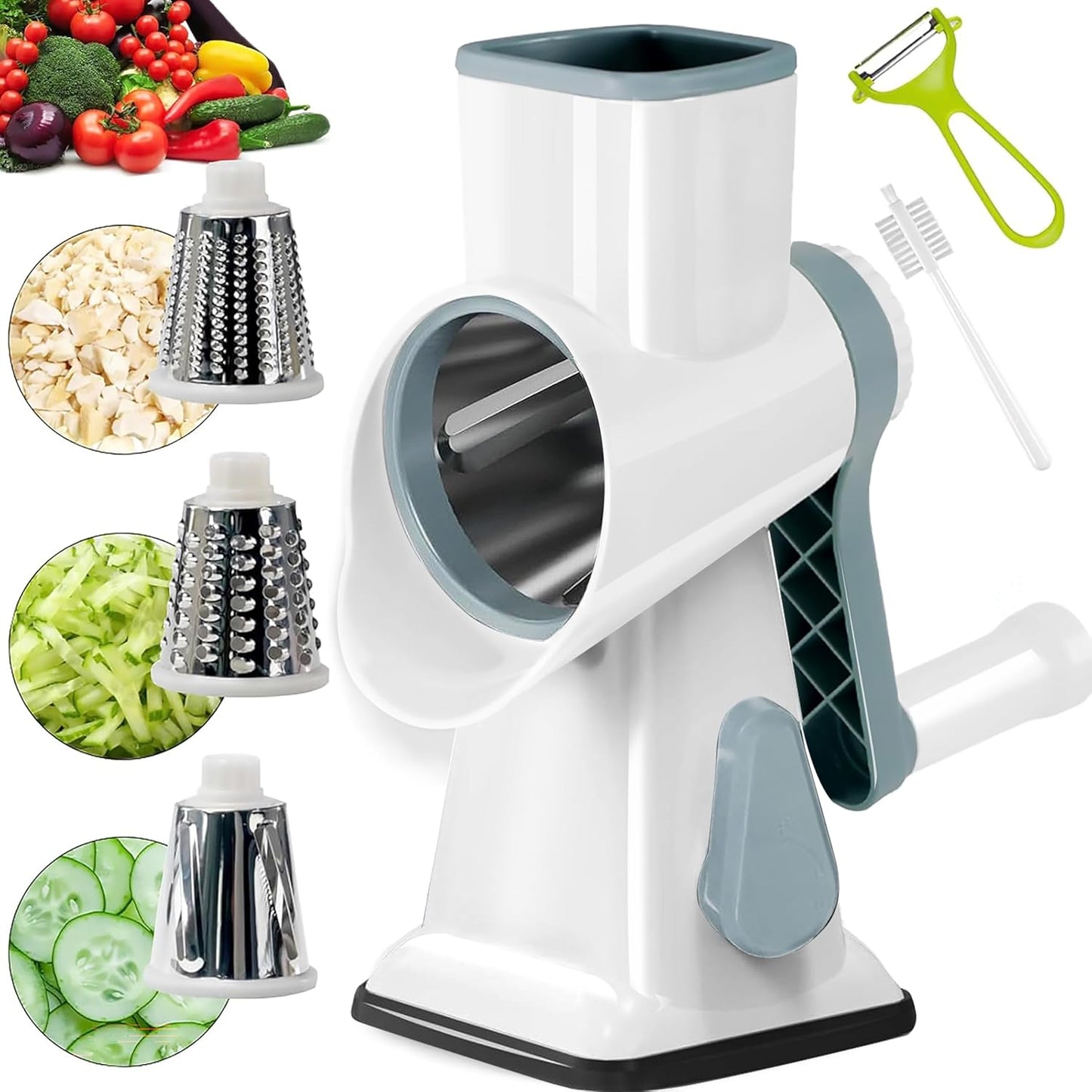 YOUCZON Rotary Cheese Grater Multi-Purpose Stainless Steel Cheese Shredder - Cheese Grater With Handle Effortless Grating of Carrots, Potatoes, Vegetables, and Fruits (Red)