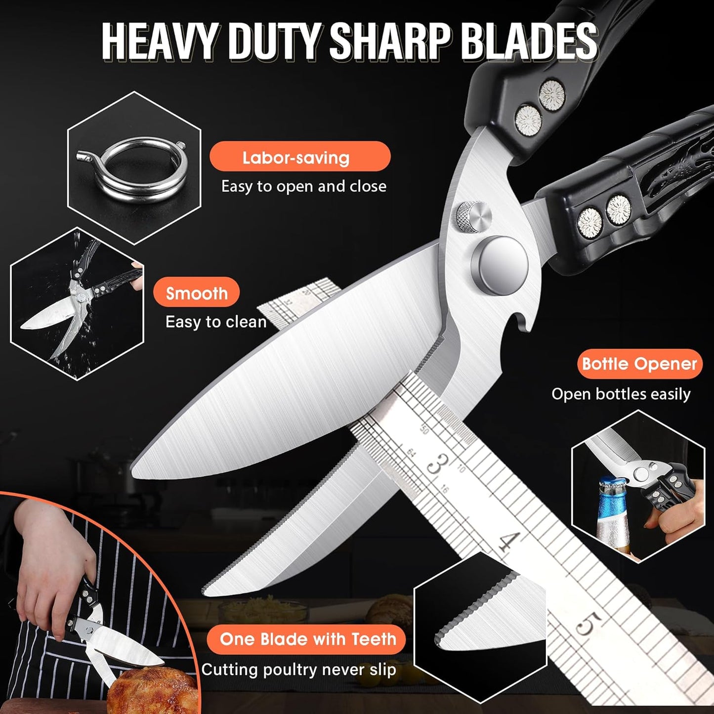 Dream Reach Poultry Shears, Heavy Duty Kitchen Shears with Serrated Edge, No Rust Spring Loaded, Multipurpose Stainless Steel Kitchen Scissors for Chicken, Bone, Meat, Turkey, Fish Thanksgiving Gifts