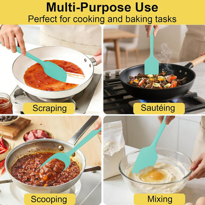 4 Pack Silicone Spatulas, 11.4 In, High Heat Resistant, BPA Free Rubber Spoon Spatula Set for Cooking, Baking, Mixing, Flexible Kitchen Utensils for Nonstick Cookware, Seamless (Blue)