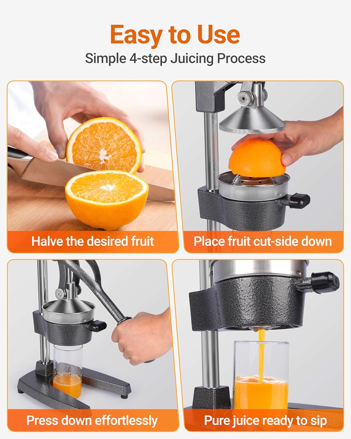 Heavy Duty Cast Iron Manual Juicer, Professional Citrus Press Squeezer for Orange, Pomegranate, Lemon & Lime, Commercial Hand Press Juicer with 304 Stainless Steel Cup