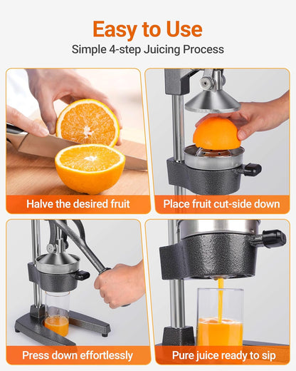 Heavy Duty Cast Iron Manual Juicer, Professional Citrus Press Squeezer for Orange, Pomegranate, Lemon & Lime, Commercial Hand Press Juicer with 304 Stainless Steel Cup