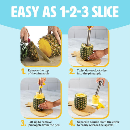 Tasty Pineapple Slicer and Bamboo Board Set, Cores and Slices Pineapples, Set Includes Renewable Bamboo Pineapple Shaped Cutting Board and Stainless Steel Slicer with Nonslip Handle, 2-Piece Set
