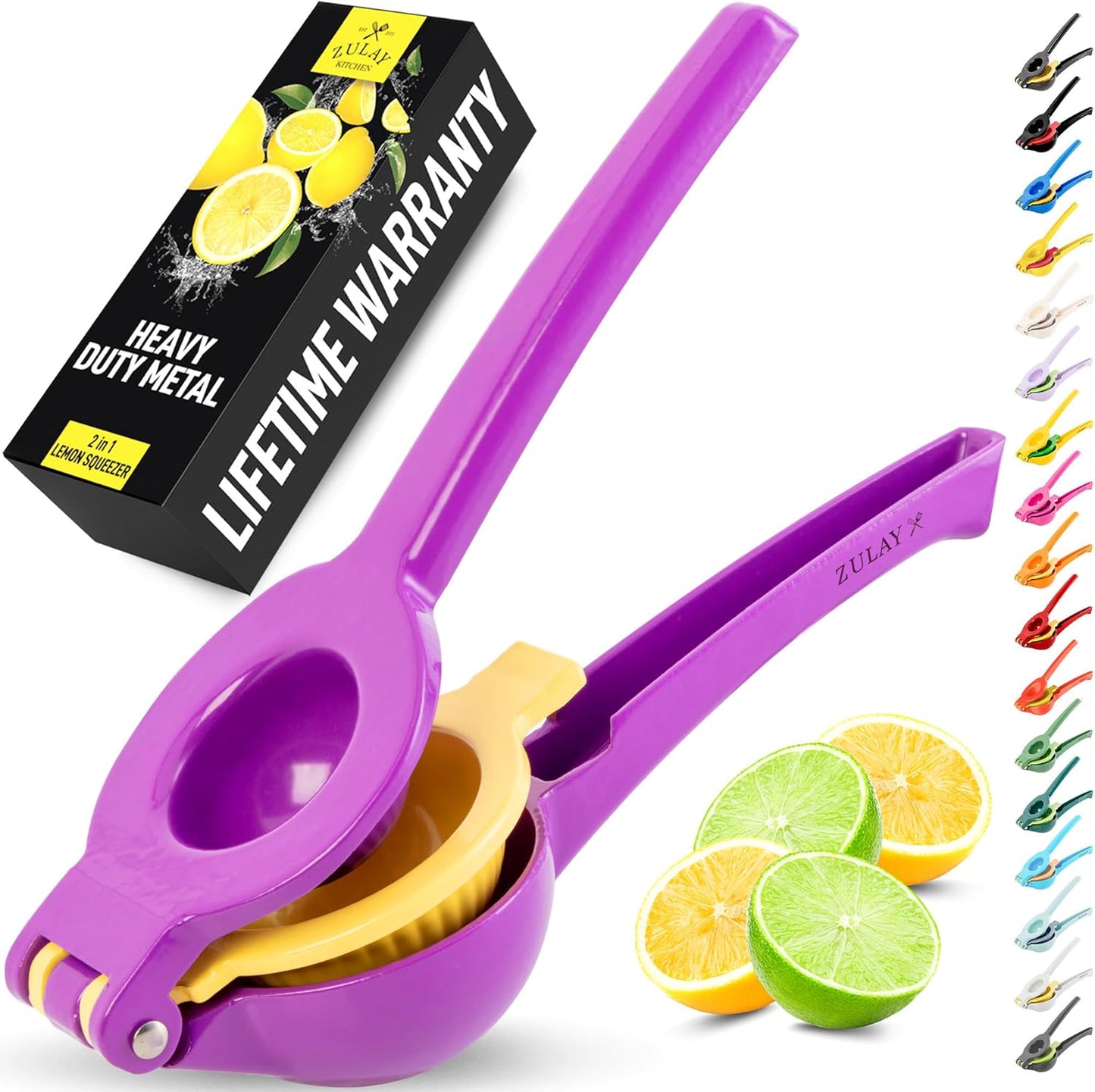 Zulay Kitchen Metal 2-in-1 Lemon Squeezer - Sturdy Max Extraction Hand Juicer Lemon Squeezer Gets Every Last Drop - Easy to Clean Manual Citrus Juicer - Easy-Use Lemon Juicer Squeezer - Yellow/Green
