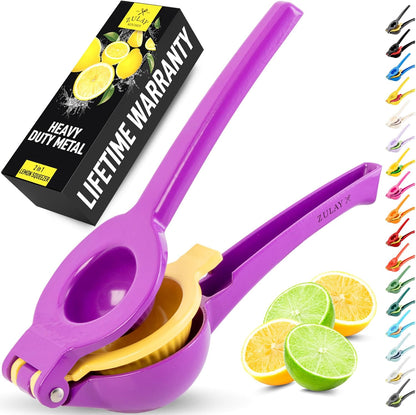 Zulay Kitchen Metal 2-in-1 Lemon Squeezer - Sturdy Max Extraction Hand Juicer Lemon Squeezer Gets Every Last Drop - Easy to Clean Manual Citrus Juicer - Easy-Use Lemon Juicer Squeezer - Yellow/Green