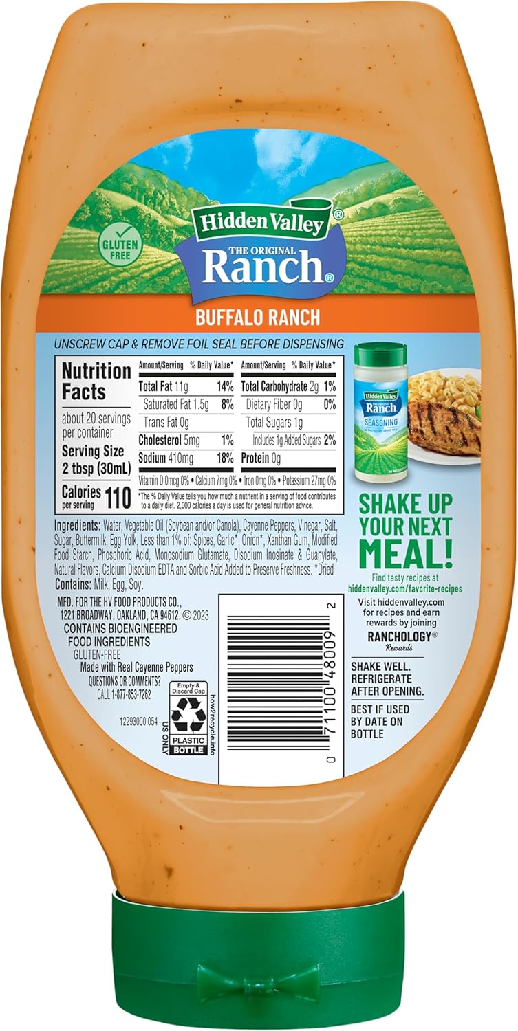 Hidden Valley Buffalo Ranch Condiment and Dressing, Easy Squeeze Bottle, 20 Fluid Ounces (Package May Vary)