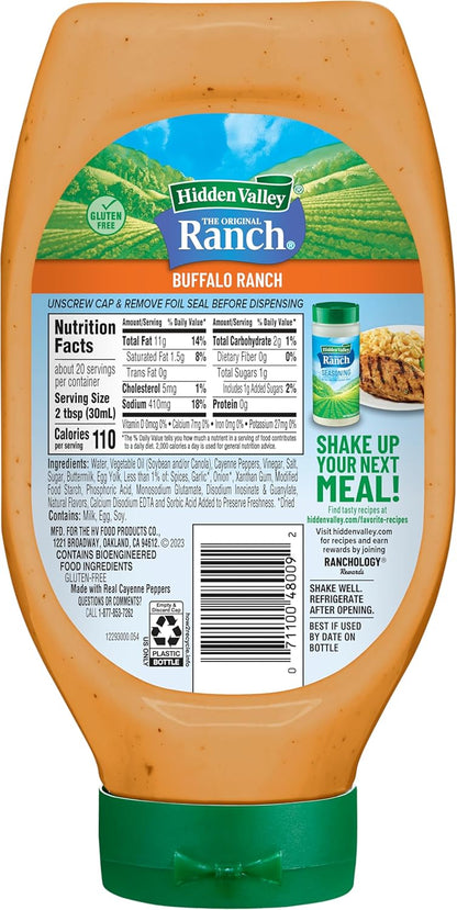 Hidden Valley Buffalo Ranch Condiment and Dressing, Easy Squeeze Bottle, 20 Fluid Ounces (Package May Vary)