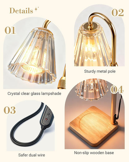 Marycele Candle Warmer Lamp with Timer & Dimmer - Mothers Day Gifts for Women Mom Her, Aesthetic Office Home Decor, Adjustable Height Wax Melter for Candle Jar & 3-Wick Candles (2 Bulbs Included)