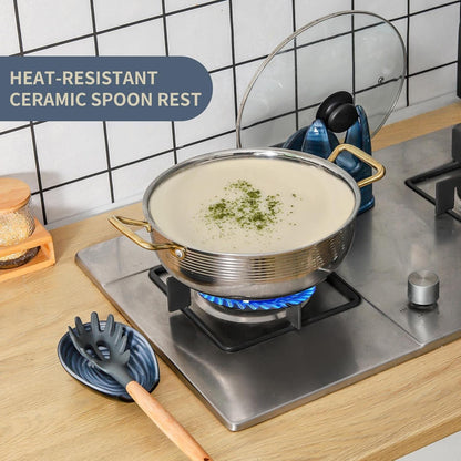 Hasense Spoon Rest for Stove Top - Blue Swirl Pattern Spoon Holder for Stove, Heat-Resistant Spoon Rest for Kitchen Counter, Ceramic Cooking Utensil Rest Ladle Holder for Spatula or Tong, 5.7 Inch