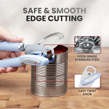 Zulay Kitchen Heavy Duty Stainless Steel Can Opener Manual with Bottle Opener - Rust Proof Manual Can Opener With Turn Knob & Comfy Soft Grip Handles - Cherry Red - Colors B