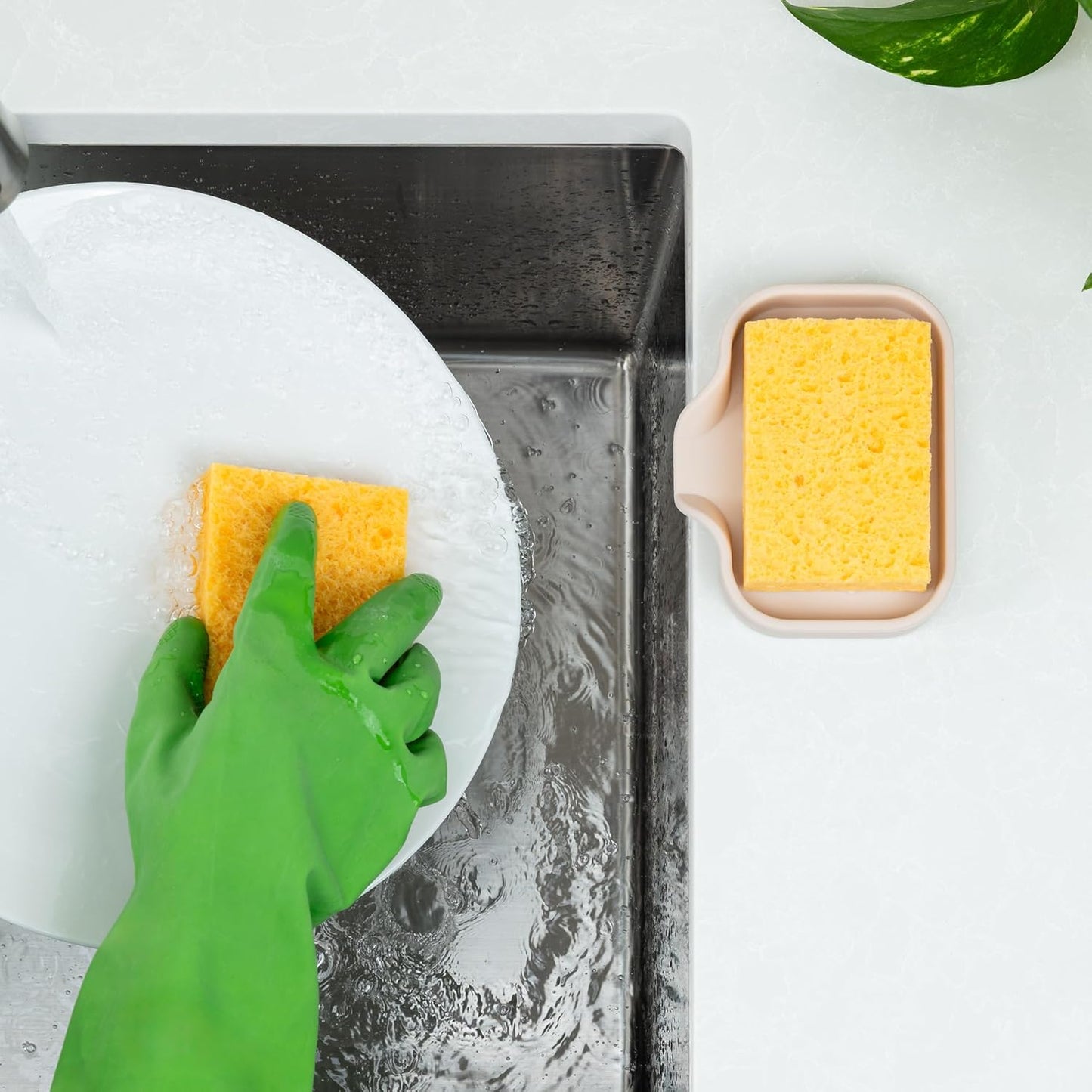 Zulay Kitchen (9x3.5in Sponge Holder for Kitchen Sink - Flexible Heavy-duty Multipurpose Sink Caddy - Counter Organizer for Kitchen, Bathroom, Makeup, Trinkets & More! (Grey)