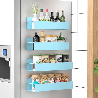 HuggieGems Metal 4 Pack Magnetic Spice Storage Rack Organizer for Refrigerator and Oven, Black Fridge Organizers and Storage, Metal