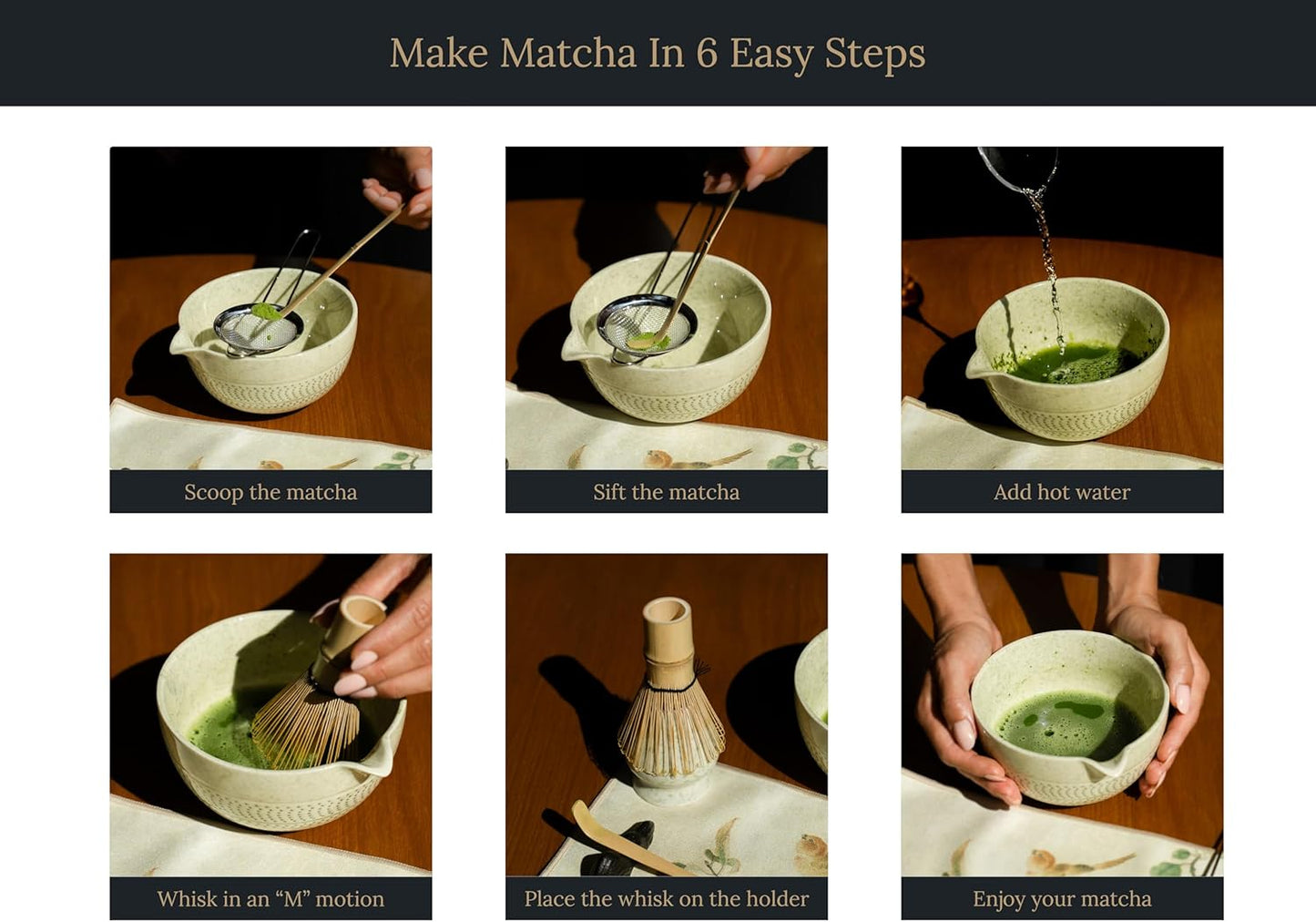 7 Pcs Matcha Whisk Set – Matcha Kit - Ceramic Bowl, Bamboo Whisk & Holder, Scoop, Sifter, Scoop Rest & Tea Towel – Elegant Matcha Kit for Tea Lovers, Home Decor & Zen Spaces (Green)